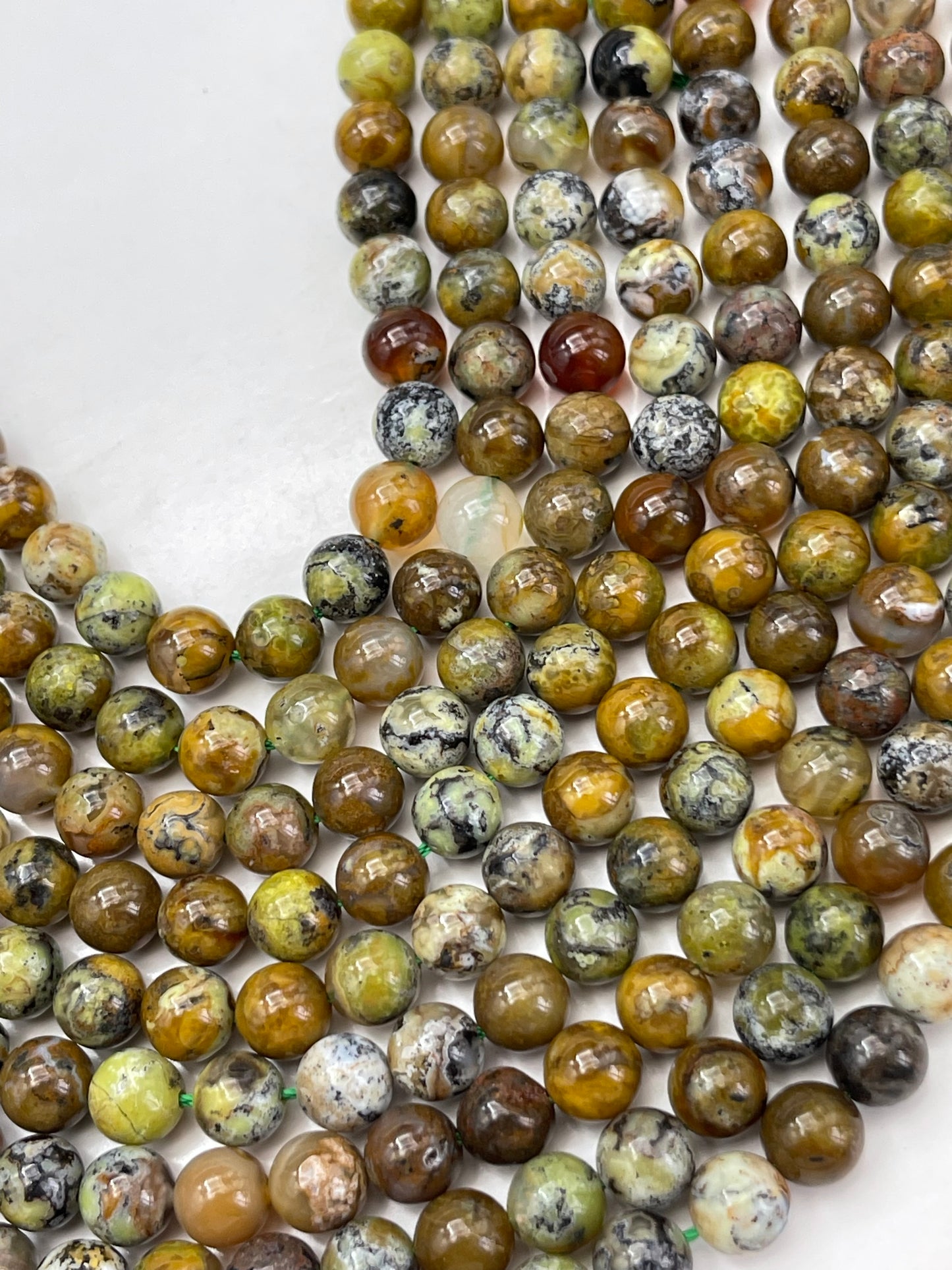 AAA Natural green opal stone bead Round bead, Natural multi-color green, yellow brown Opal gemstone. Nice quality. Full strand 15.5”