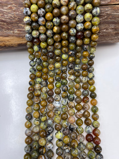 AAA Natural green opal stone bead Round bead, Natural multi-color green, yellow brown Opal gemstone. Nice quality. Full strand 15.5”