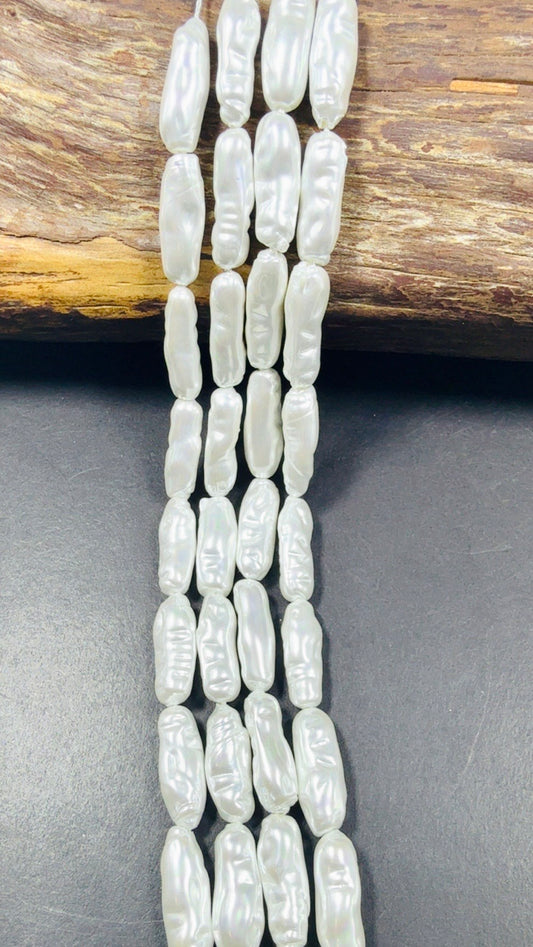 AAA Natural Pearl. Freefrom Biwa tube shaped pearls, Beautiful White Swarovski Crystal Pearl  15.5"