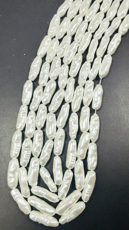 AAA Natural Pearl. Freefrom Biwa tube shaped pearls, Beautiful White Swarovski Crystal Pearl  15.5"