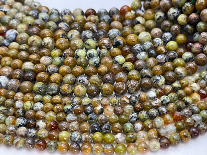 AAA Natural green opal stone bead Round bead, Natural multi-color green, yellow brown Opal gemstone. Nice quality. Full strand 15.5”