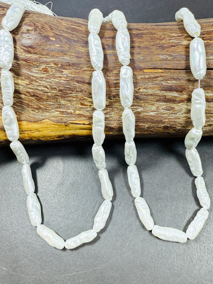 AAA Natural Pearl. Freefrom Biwa tube shaped pearls, Beautiful White Swarovski Crystal Pearl  15.5"