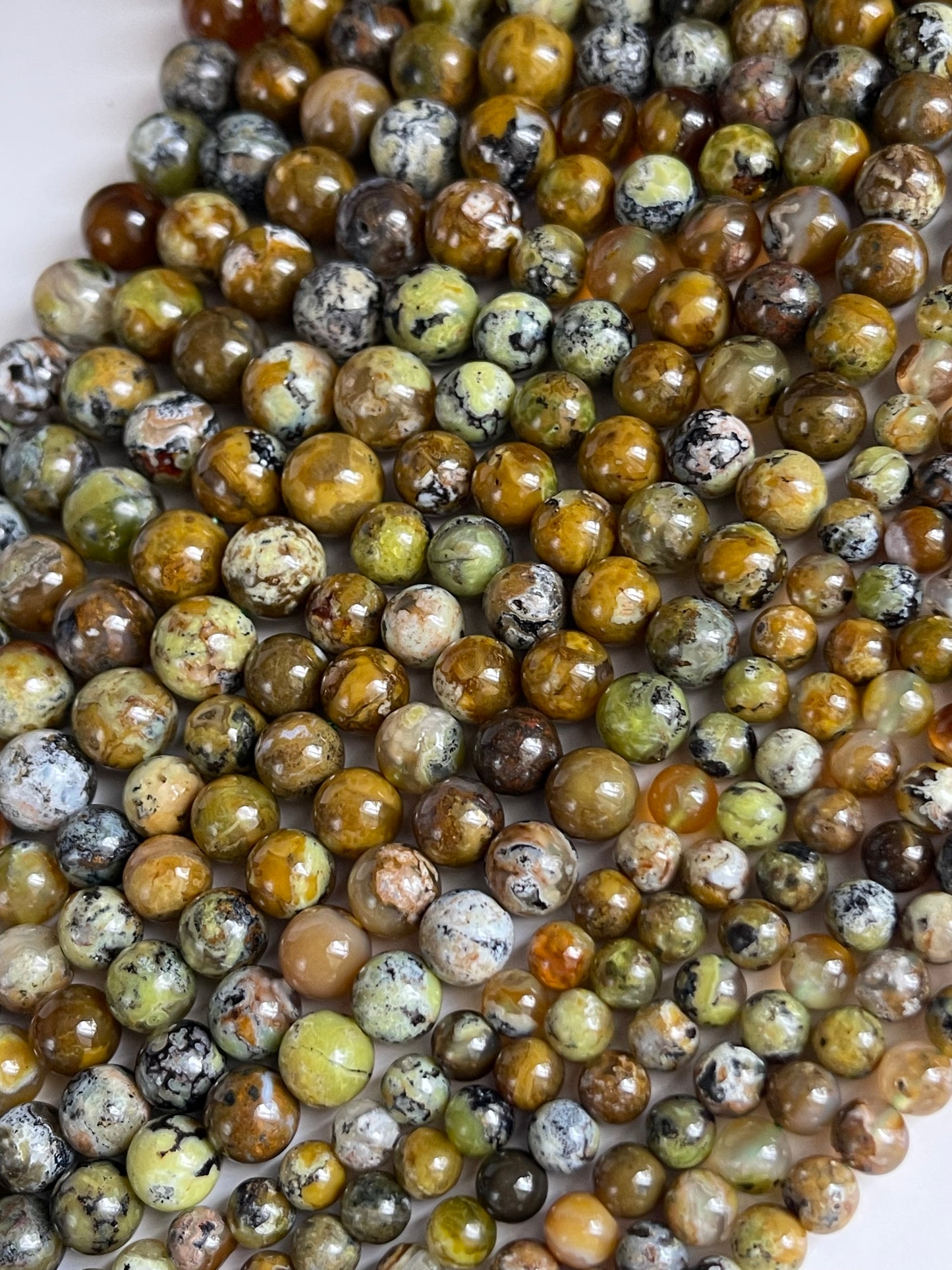 AAA Natural green opal stone bead Round bead, Natural multi-color green, yellow brown Opal gemstone. Nice quality. Full strand 15.5”