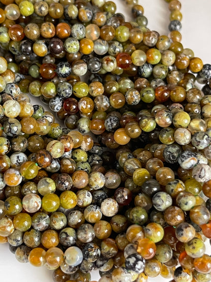 AAA Natural green opal stone bead Round bead, Natural multi-color green, yellow brown Opal gemstone. Nice quality. Full strand 15.5”