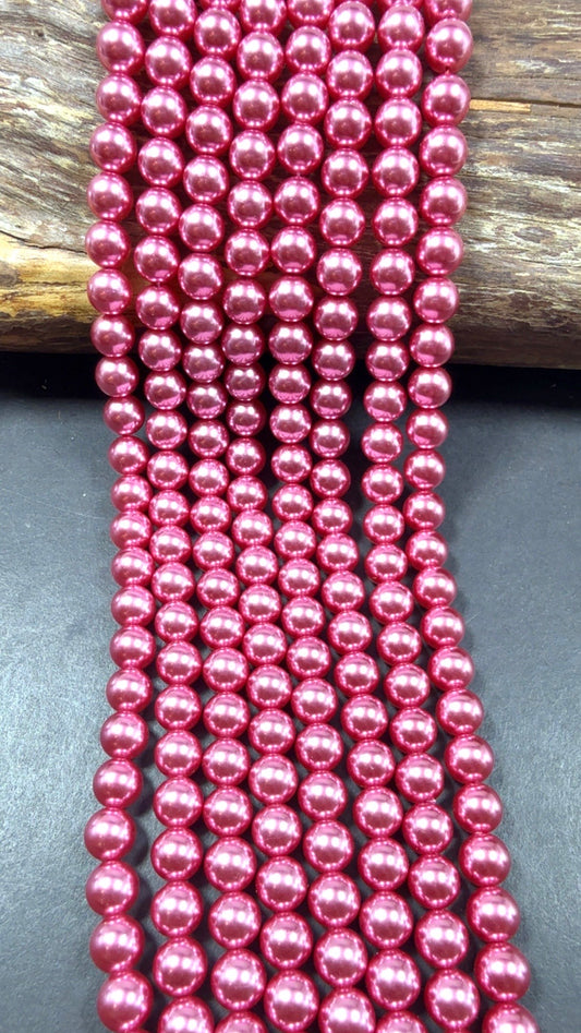 Chinese Swarovski Pearl Crystal Beads 8mm 10mm 12mm Smooth Round Bead, Beautiful Rose Pink Swarovski Crystal Pearl  15.5"
