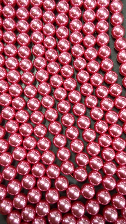 Chinese Swarovski Pearl Crystal Beads 8mm 10mm 12mm Smooth Round Bead, Beautiful Rose Pink Swarovski Crystal Pearl  15.5"