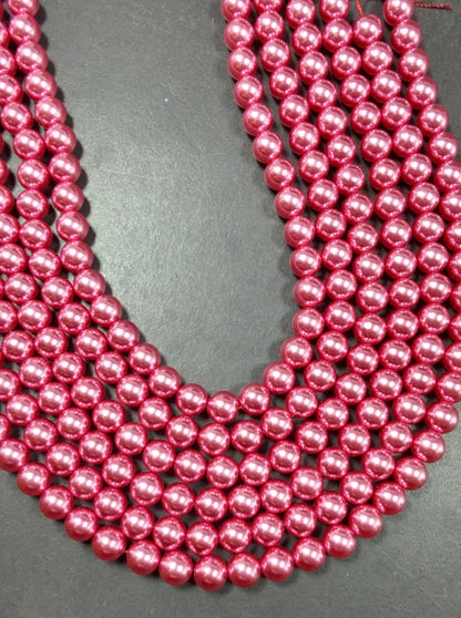 Chinese Swarovski Pearl Crystal Beads 8mm 10mm 12mm Smooth Round Bead, Beautiful Rose Pink Swarovski Crystal Pearl  15.5"