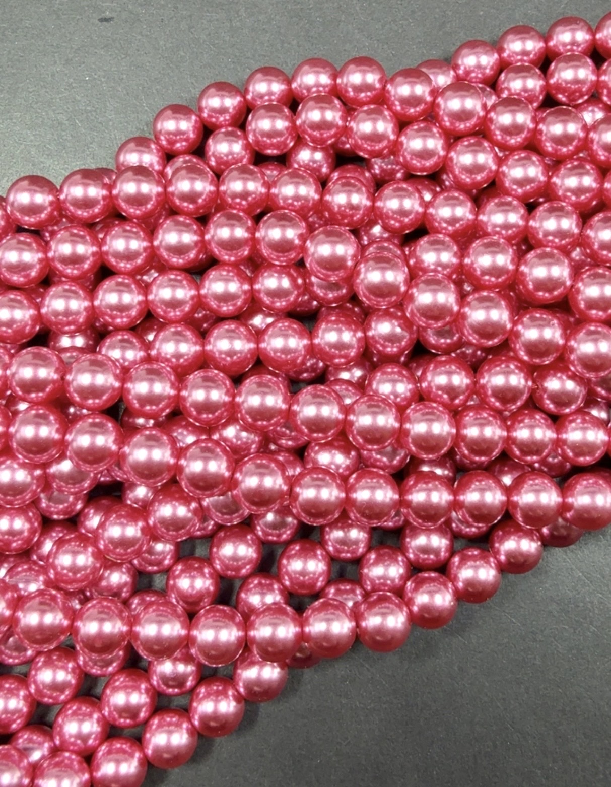 Chinese Swarovski Pearl Crystal Beads 8mm 10mm 12mm Smooth Round Bead, Beautiful Rose Pink Swarovski Crystal Pearl  15.5"