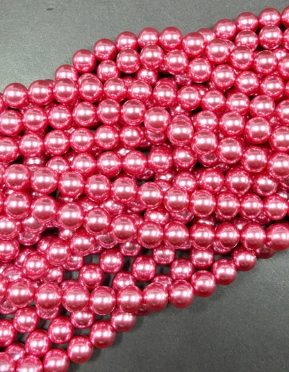 Chinese Swarovski Pearl Crystal Beads 8mm 10mm 12mm Smooth Round Bead, Beautiful Rose Pink Swarovski Crystal Pearl  15.5"