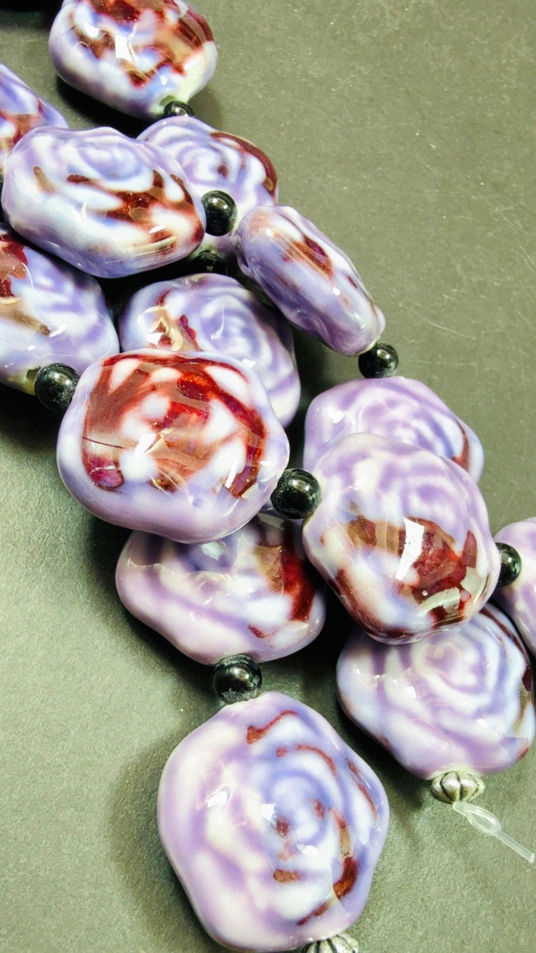 Beautiful Hand Painted Porcelain Beads, 26x27mm Unique Hand Painted Rose Flower Shape Bead, Gorgeous Purple color Porcelain Bead 9"