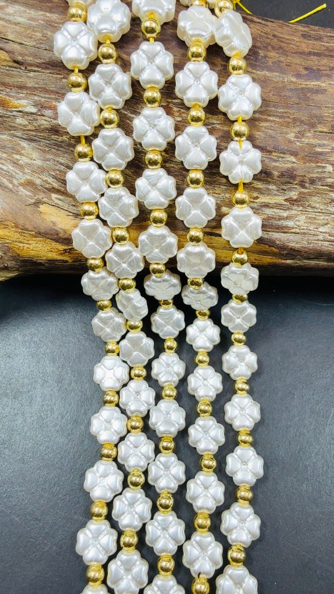 Chinese Swarovski Pearl Crystal Clover Leaf Shape Beads, Beautiful White Swarovski Crystal Pearl  7.5"