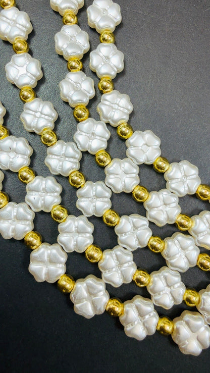 Chinese Swarovski Pearl Crystal Clover Leaf Shape Beads, Beautiful White Swarovski Crystal Pearl  7.5"