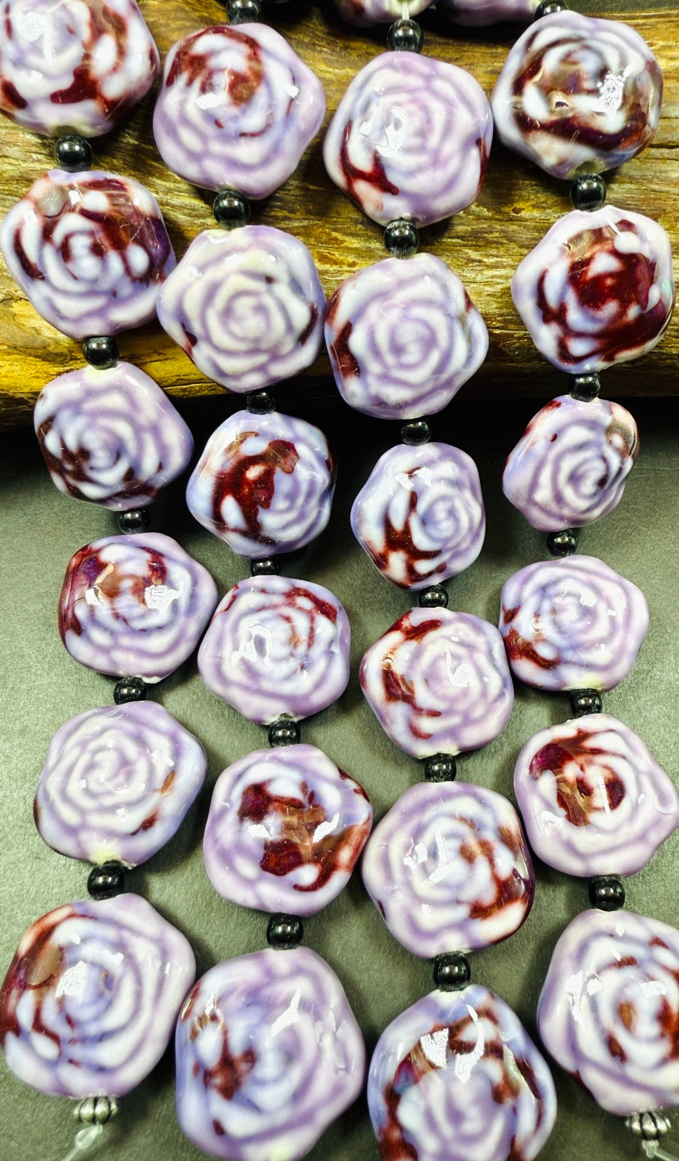 Beautiful Hand Painted Porcelain Beads, 26x27mm Unique Hand Painted Rose Flower Shape Bead, Gorgeous Purple color Porcelain Bead 9"