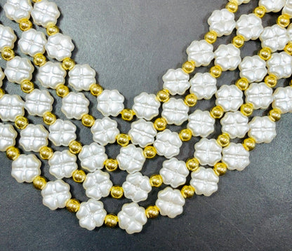 Chinese Swarovski Pearl Crystal Clover Leaf Shape Beads, Beautiful White Swarovski Crystal Pearl  7.5"