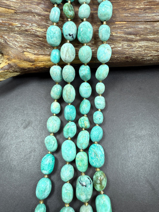 Natural Russian Amazonite Gemstone Bead Freefrom pebble Shape, Beautiful Natural Green Blue Color Russian Amazonite Bead 15.5" Strand