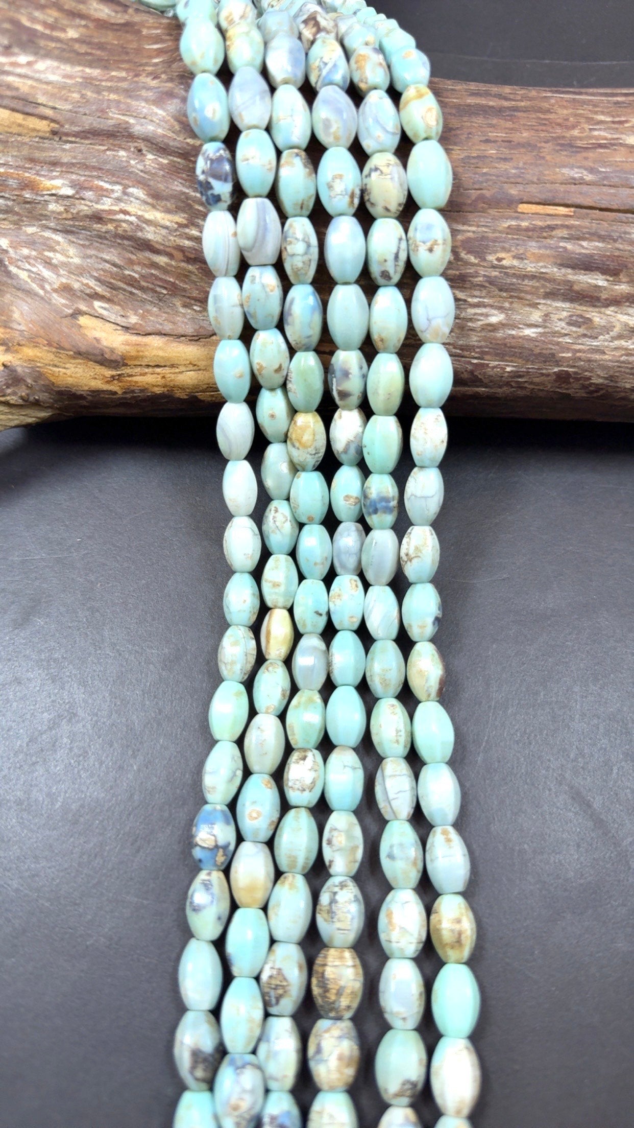 NATURAL Gemstone Dragon Skin Agate, Faceted Curve Tube Shape, Blue Brown Earthy Color. Full Strand 15', Great for Jewelry Making!