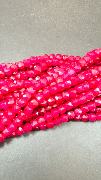 Natural Ruby jade bead . Faceted 6mm cube shape bead. Beautiful natural Hot Pink Ruby Color. Full strand 15.5”