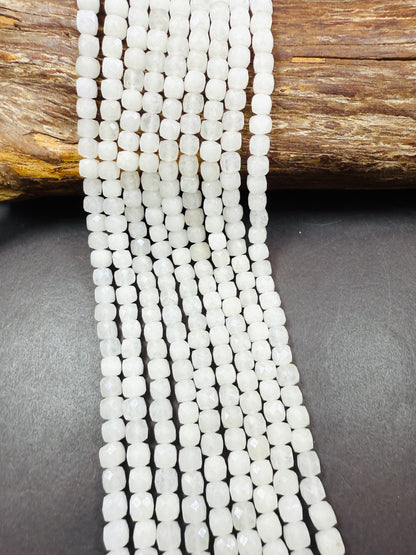 AAA Natural White Moonstone jade bead . Faceted 6mm cube shape bead. Beautiful natural white moonstone . Full strand 15.5”