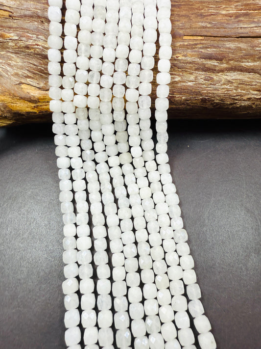 AAA Natural White Moonstone jade bead . Faceted 6mm cube shape bead. Beautiful natural white moonstone . Full strand 15.5”