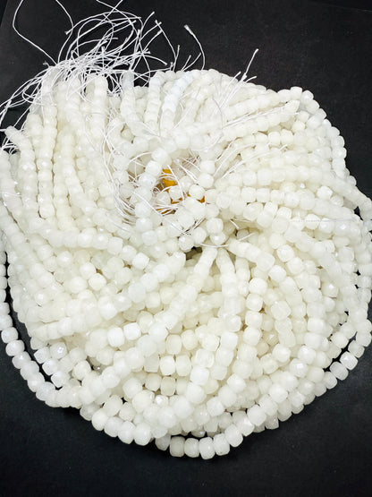 AAA Natural White Moonstone jade bead . Faceted 6mm cube shape bead. Beautiful natural white moonstone . Full strand 15.5”