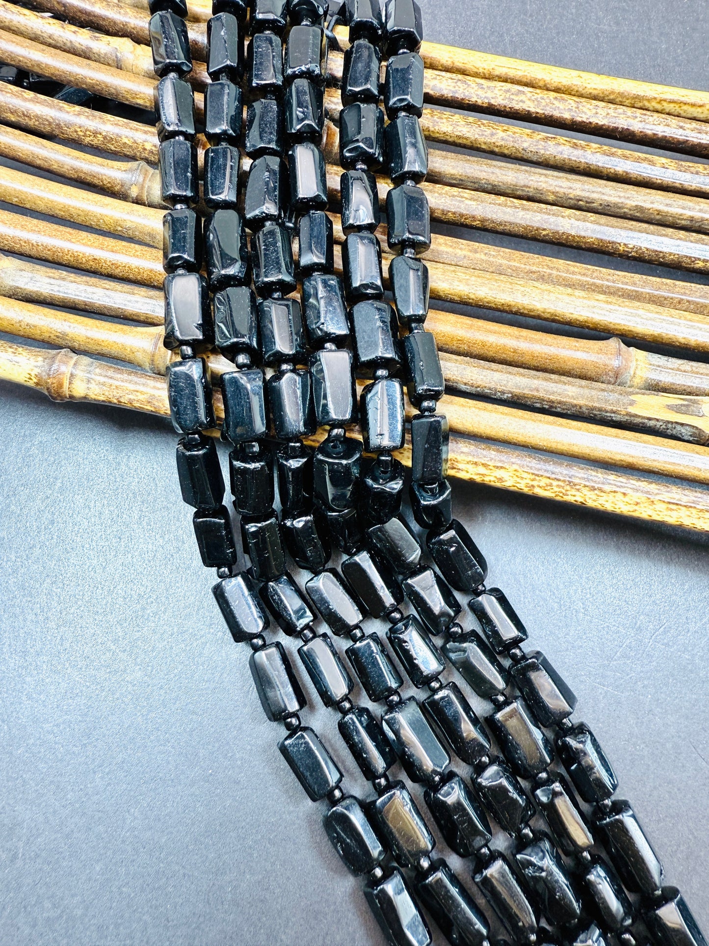 AAA natural black tourmaline tube beads. Natural black Gemstone beads 7mm. Bead strand 15.5”