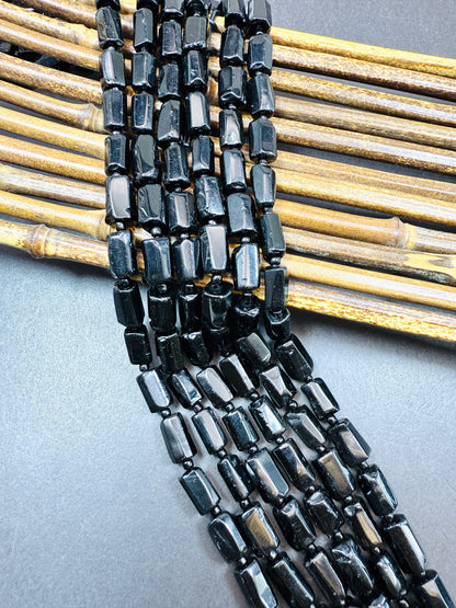 AAA natural black tourmaline tube beads. Natural black Gemstone beads 7mm. Bead strand 15.5”