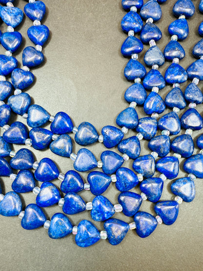 AAA Natural Lapis Lazuli Heart Shape Bead, Beautiful Natural Royal Blue Color Lapis Lazuli, 15mm. Excellent Quality 15.5"