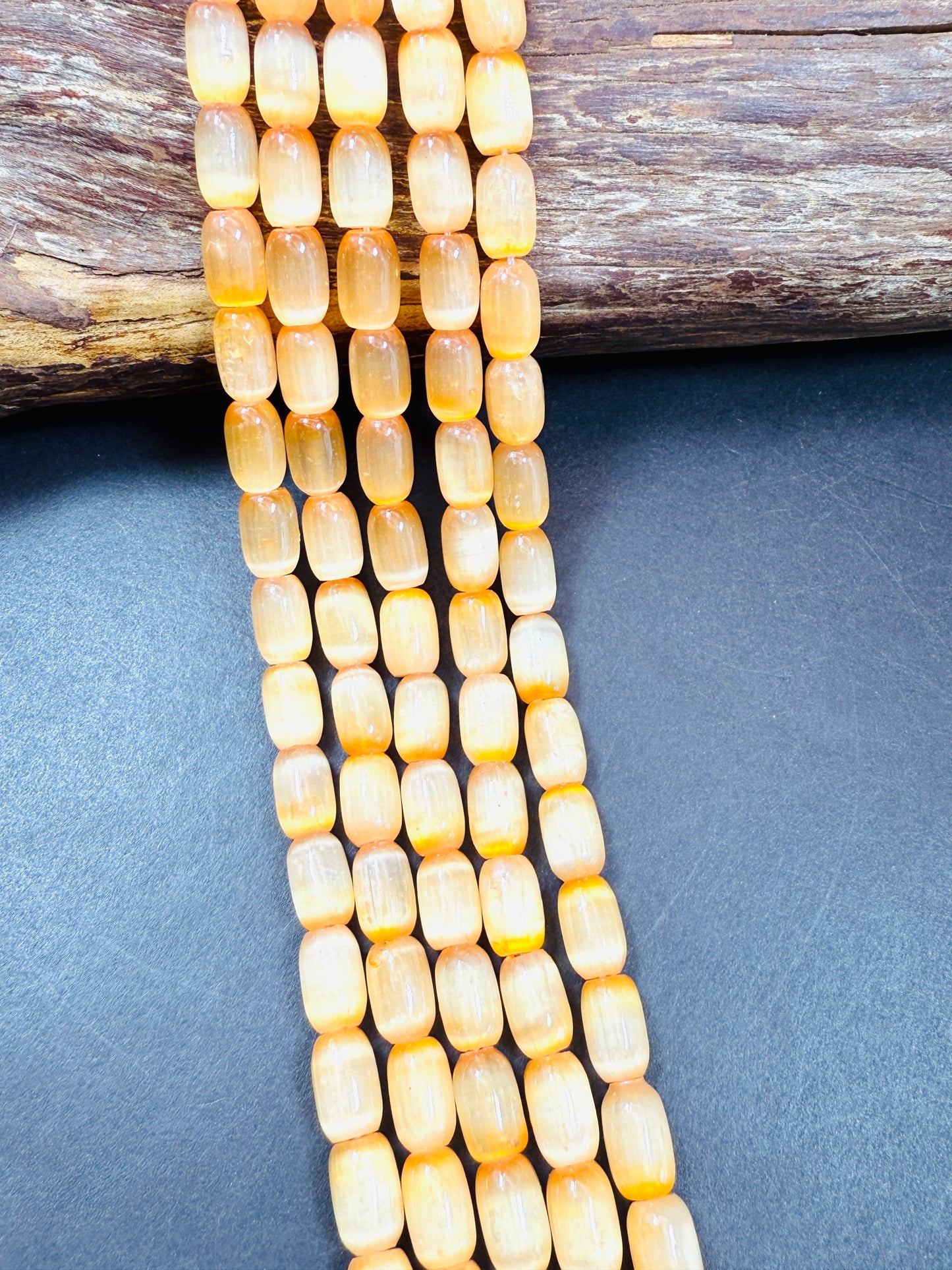 Natural Orange Selenite Gemstone Bead 12x8mm Tube Shape Bead, Beautiful Orange Color Selenite Beads, Great Quality Full Strand 15.5"