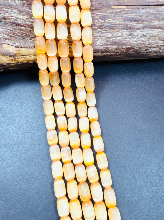 Natural Orange Selenite Gemstone Bead 12x8mm Tube Shape Bead, Beautiful Orange Color Selenite Beads, Great Quality Full Strand 15.5"