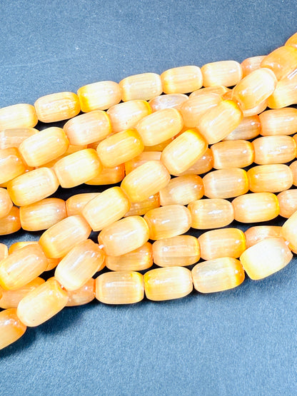 Natural Orange Selenite Gemstone Bead 12x8mm Tube Shape Bead, Beautiful Orange Color Selenite Beads, Great Quality Full Strand 15.5"