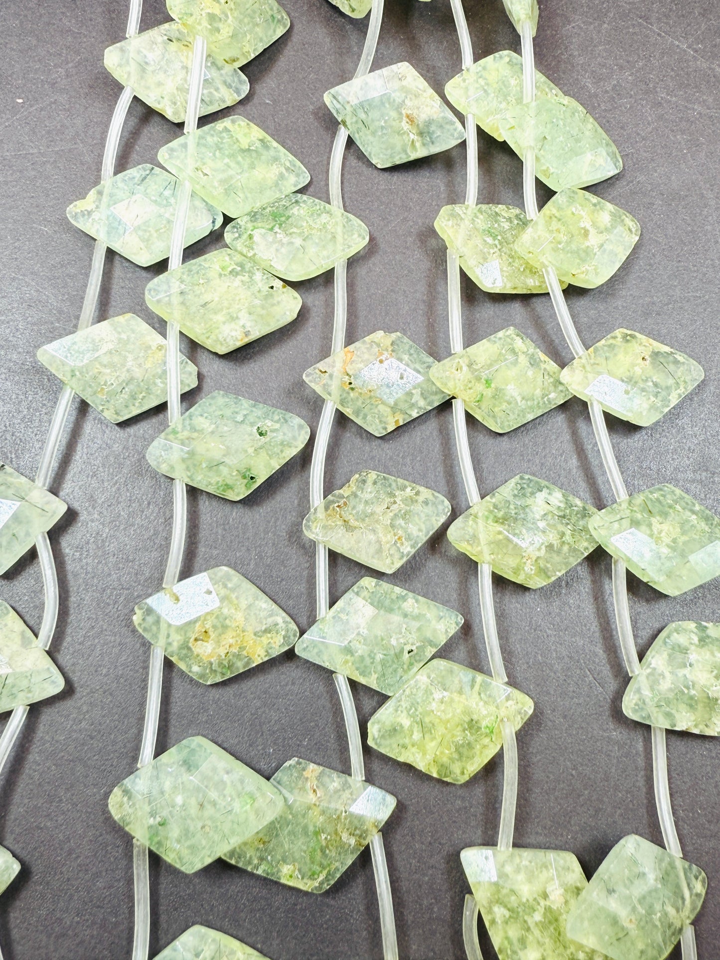 Natural Prehnite Gemstone Bead Faceted 17x25mm Diamond Shape, Beautiful Natural Green Prehnite w/ Epidote Gemstone Beads, Full Strand 15.5"