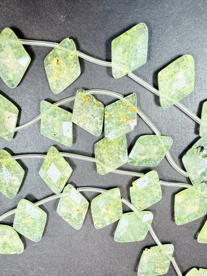 Natural Prehnite Gemstone Bead Faceted 17x25mm Diamond Shape, Beautiful Natural Green Prehnite w/ Epidote Gemstone Beads, Full Strand 15.5"