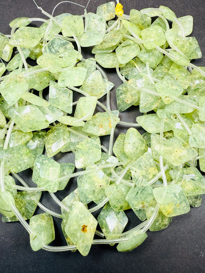 Natural Prehnite Gemstone Bead Faceted 17x25mm Diamond Shape, Beautiful Natural Green Prehnite w/ Epidote Gemstone Beads, Full Strand 15.5"