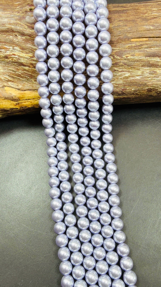 Chinese Swarovski Pearl Crystal Beads. 8mm Smooth Round Bead, Beautiful Light Purple with grey tone Swarovski Crystal Pearl  15.5"