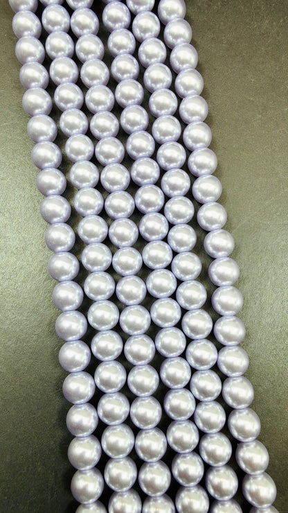 Chinese Swarovski Pearl Crystal Beads. 8mm Smooth Round Bead, Beautiful Light Purple with grey tone Swarovski Crystal Pearl  15.5"