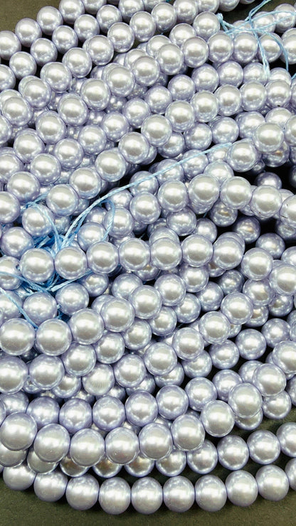 Chinese Swarovski Pearl Crystal Beads. 8mm Smooth Round Bead, Beautiful Light Purple with grey tone Swarovski Crystal Pearl  15.5"