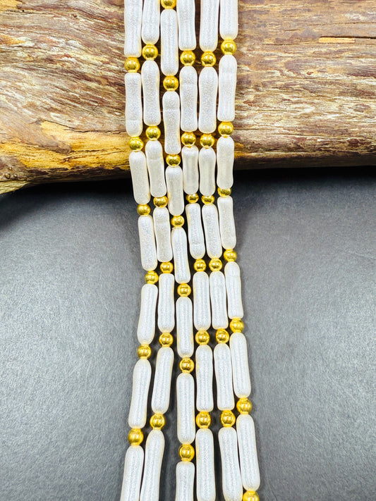 Chinese Swarovski Pearl Crystal Beads. Freefrom Biwa stick shaped pearls, Beautiful White Swarovski Crystal Pearl with golden ball   15.5"