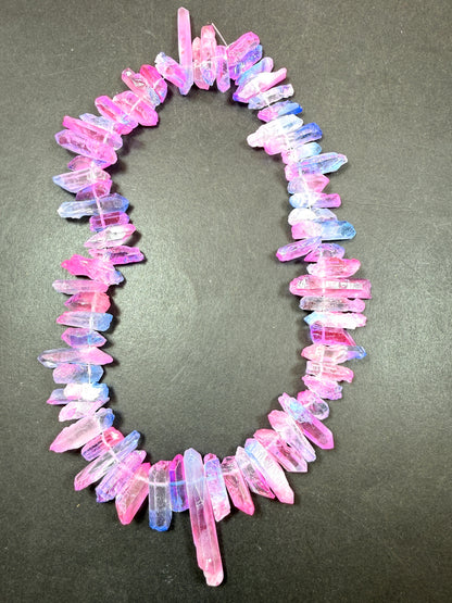AAA Natural Cotton Candy color rock quartz crystal stone bead. Freedom stick shape. Gorgeous blue pink rainbow color quartz crystal bead. 15.5”
