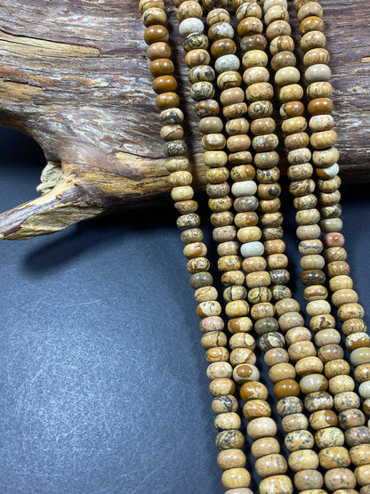 Natural picture jasper roundel stone bead. Faceted  5x9mm Rondell bead. Beautiful natural brown jasper gemstone. Full strand length 15''