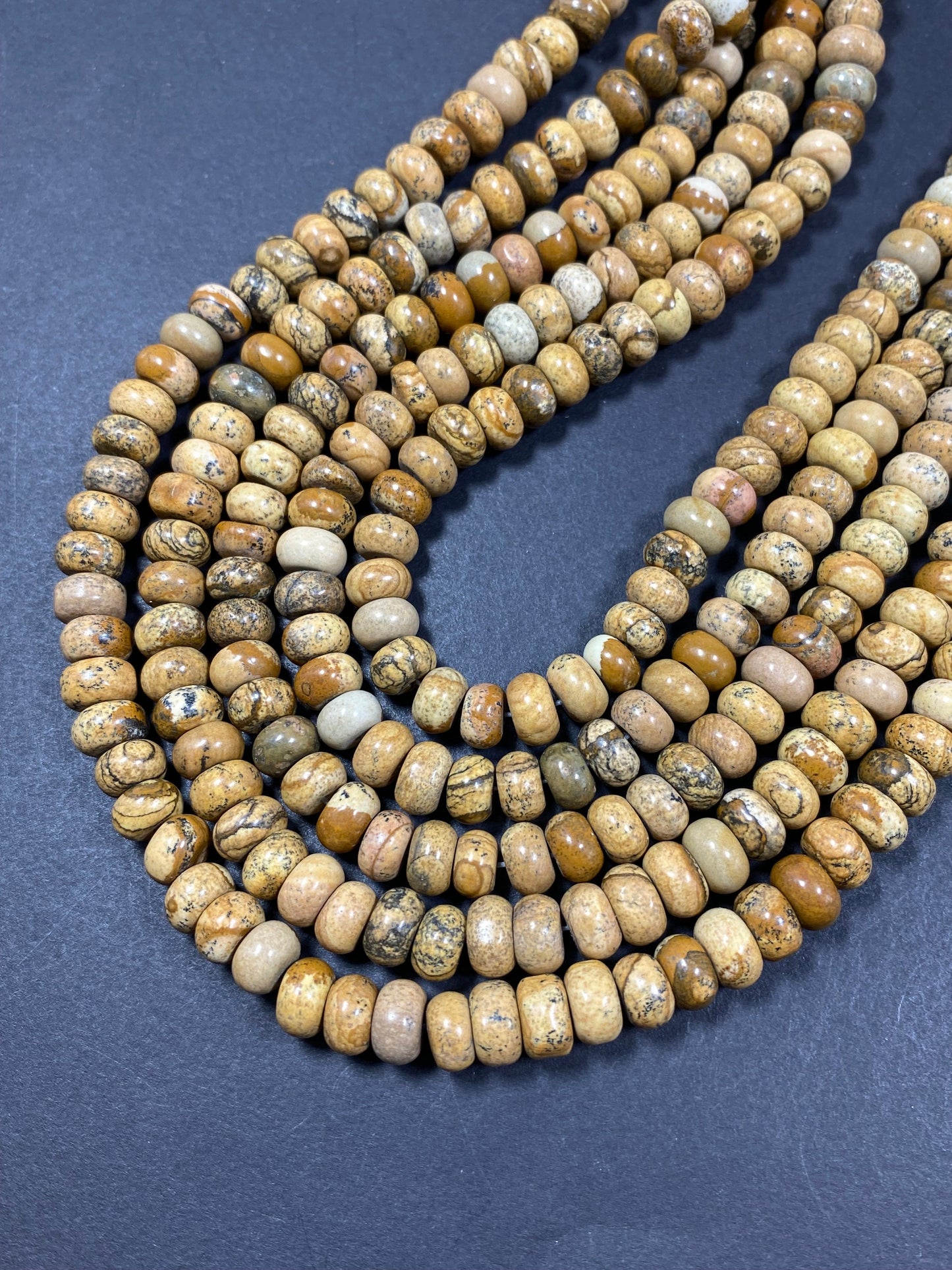 Natural picture jasper roundel stone bead. Faceted  5x9mm Rondell bead. Beautiful natural brown jasper gemstone. Full strand length 15''