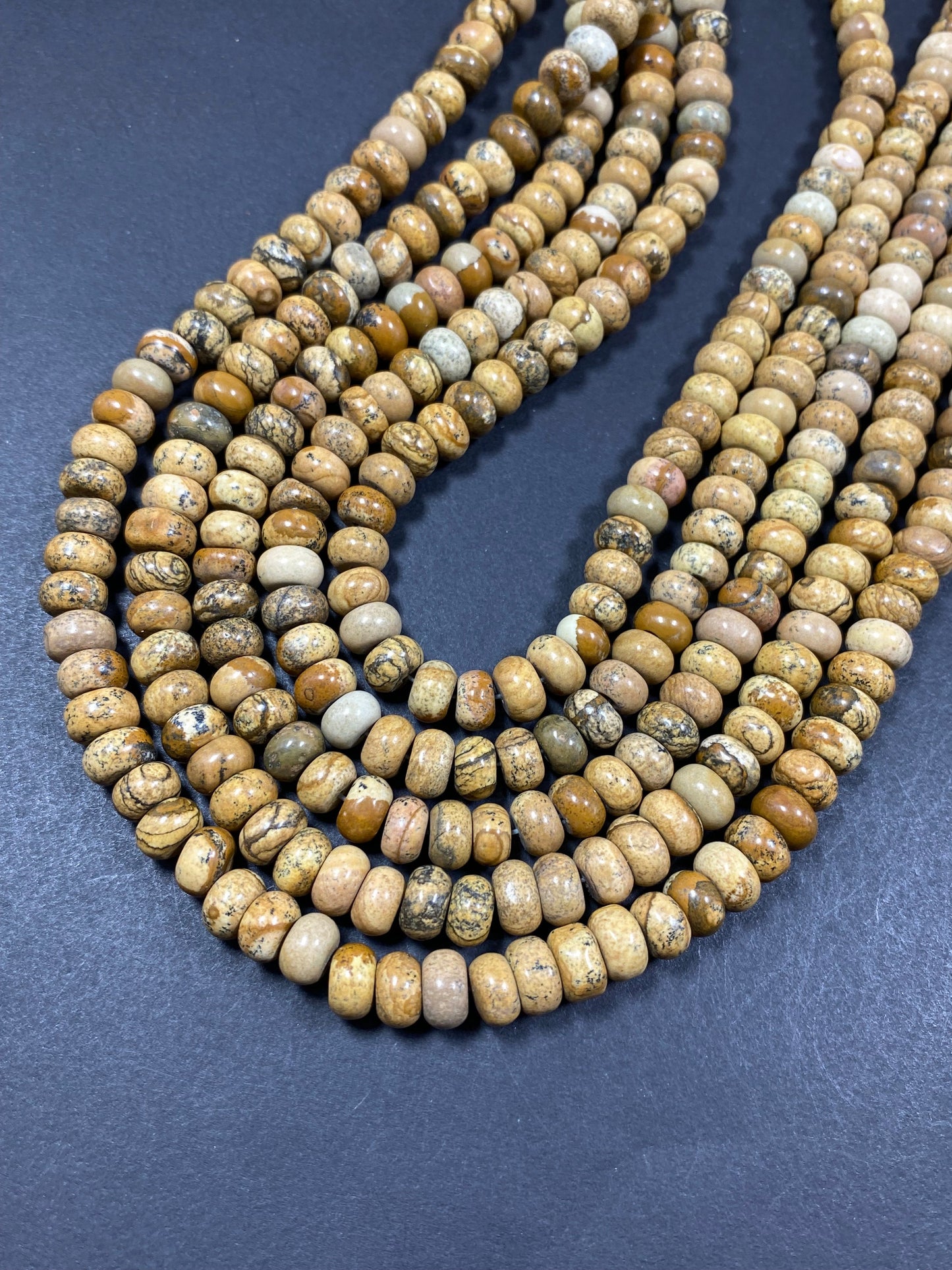 Natural picture jasper roundel stone bead. Faceted  5x9mm Rondell bead. Beautiful natural brown jasper gemstone. Full strand length 15''