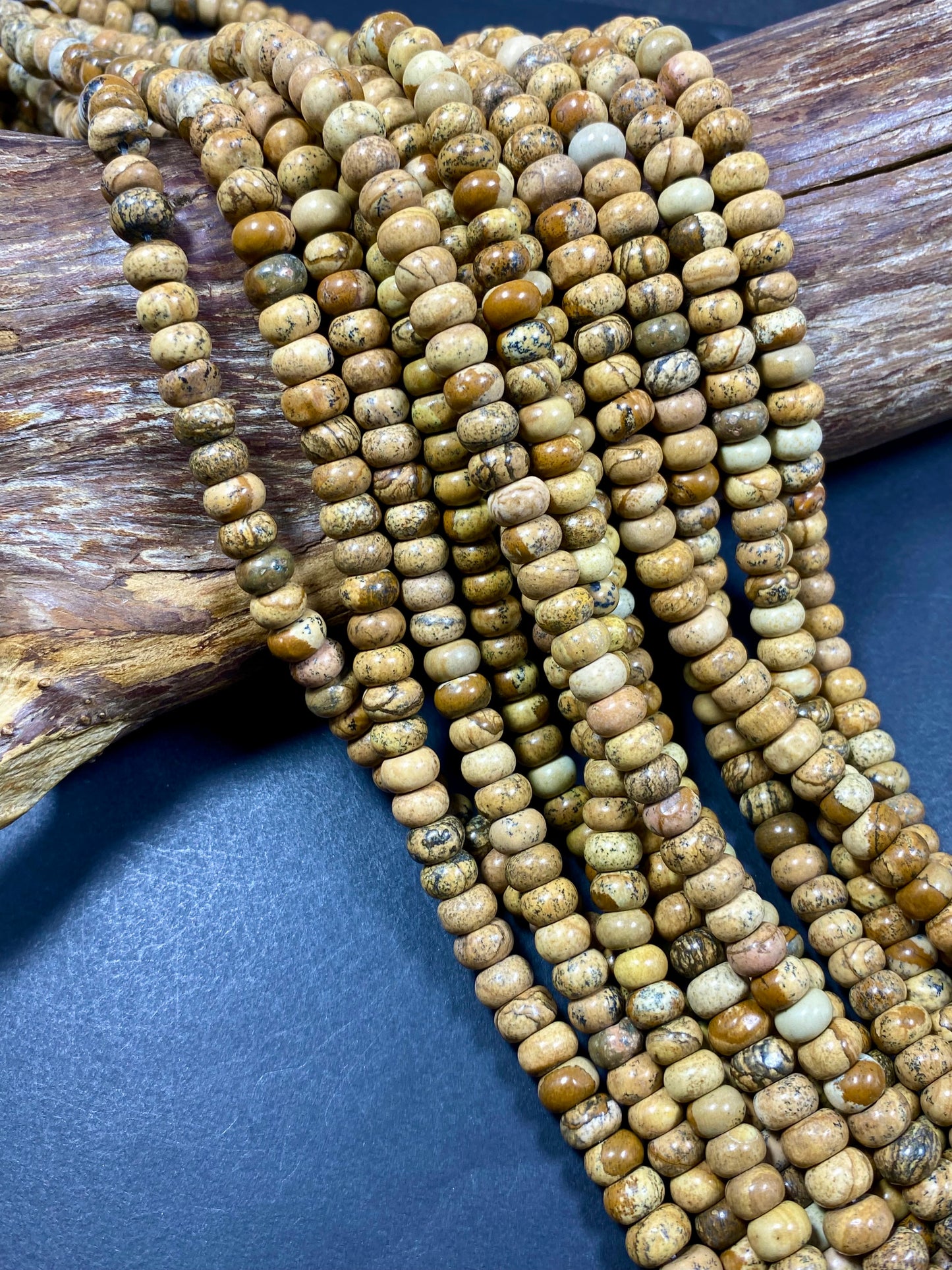 Natural picture jasper roundel stone bead. Faceted  5x9mm Rondell bead. Beautiful natural brown jasper gemstone. Full strand length 15''
