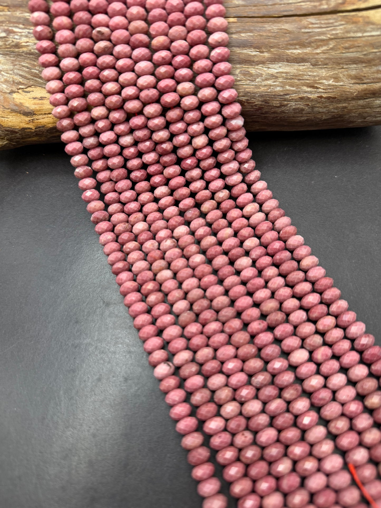 Natural Rhodonite Gemstone Bead. Faceted 5x8mm Rondelle Shape, Beautiful Natural pink Color Rhodonite Gemstone Bead, Full Strand 15.5".
