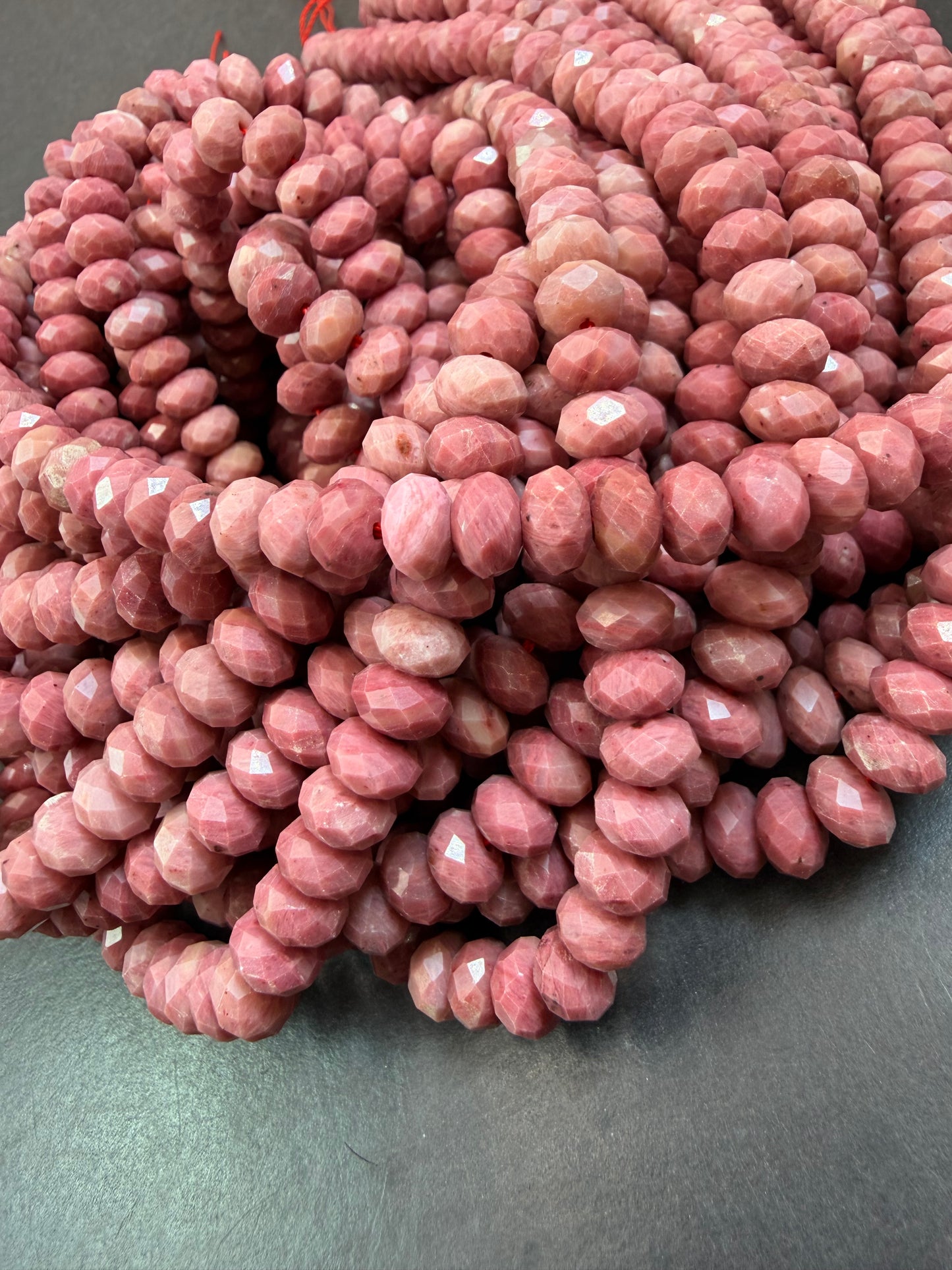 Natural Rhodonite Gemstone Bead. Faceted 5x8mm Rondelle Shape, Beautiful Natural pink Color Rhodonite Gemstone Bead, Full Strand 15.5".