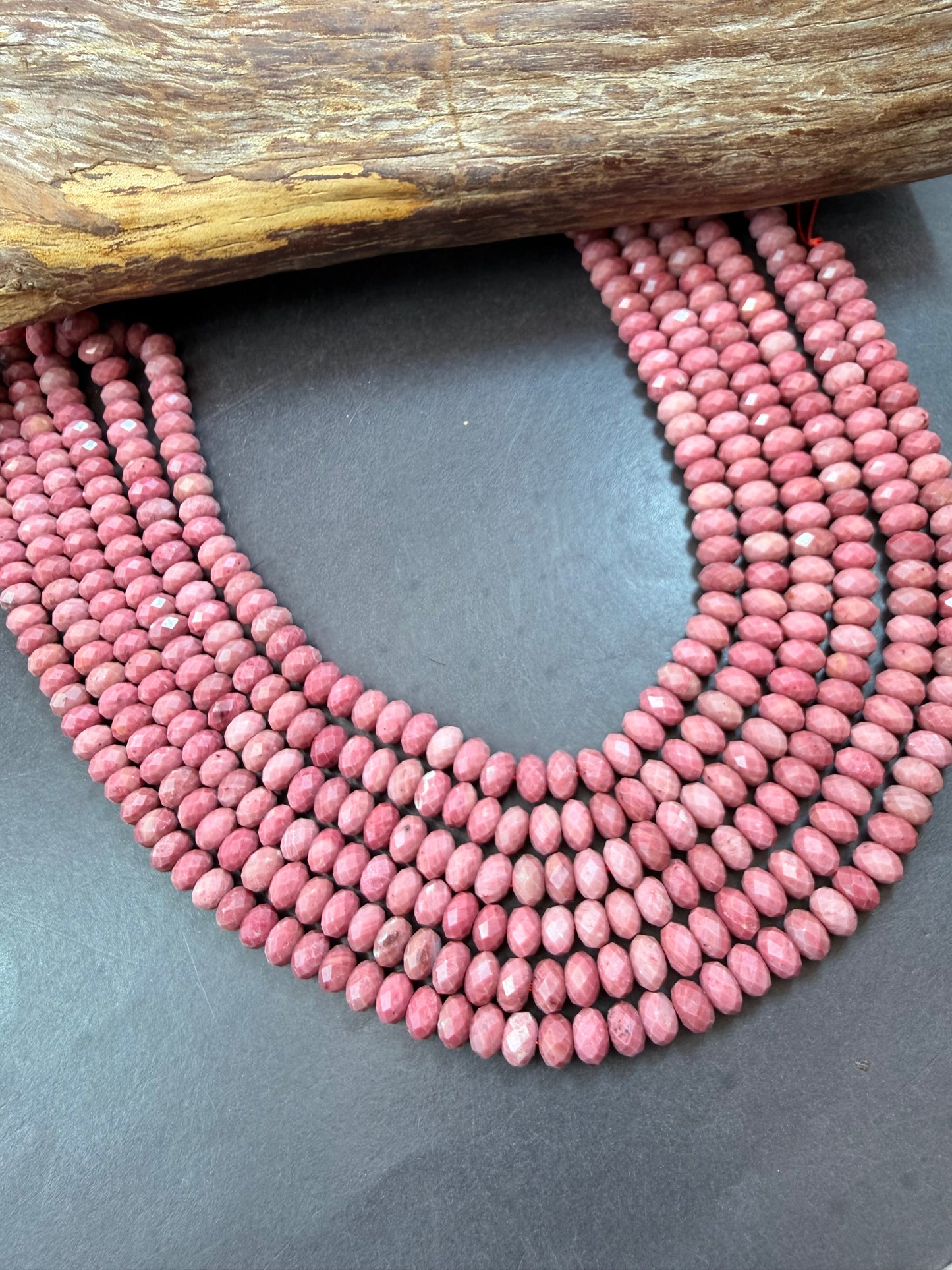 Natural Rhodonite Gemstone Bead. Faceted 5x8mm Rondelle Shape, Beautiful Natural pink Color Rhodonite Gemstone Bead, Full Strand 15.5".