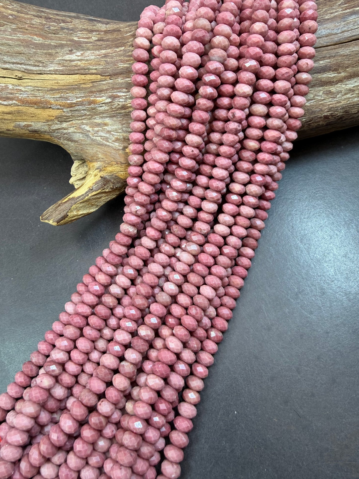 Natural Rhodonite Gemstone Bead. Faceted 5x8mm Rondelle Shape, Beautiful Natural pink Color Rhodonite Gemstone Bead, Full Strand 15.5".