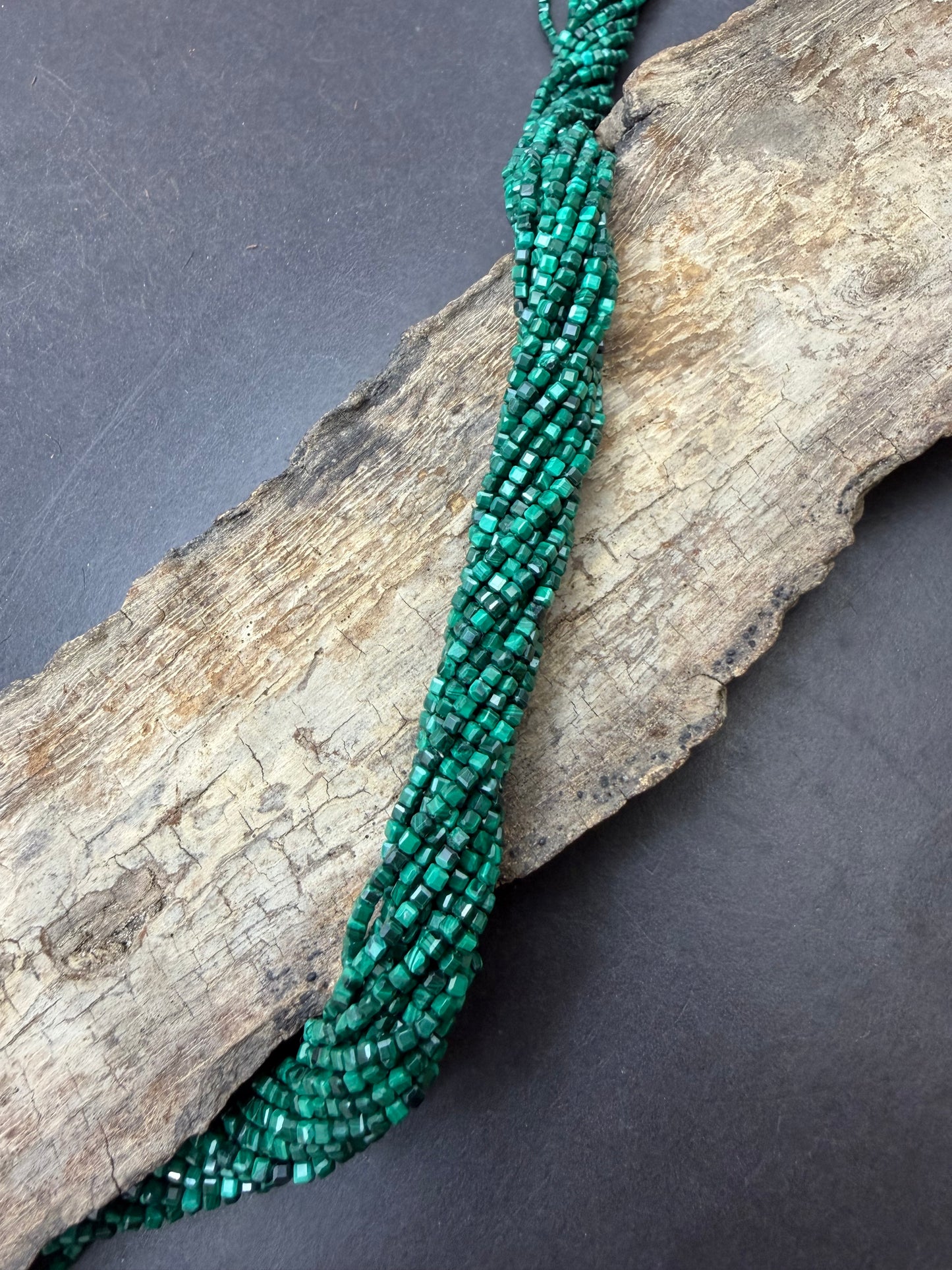 Natural malachite stone bead. Faceted 2mm cube shape bead. Beautiful natural green malachite gemstone bead 15.5” strand