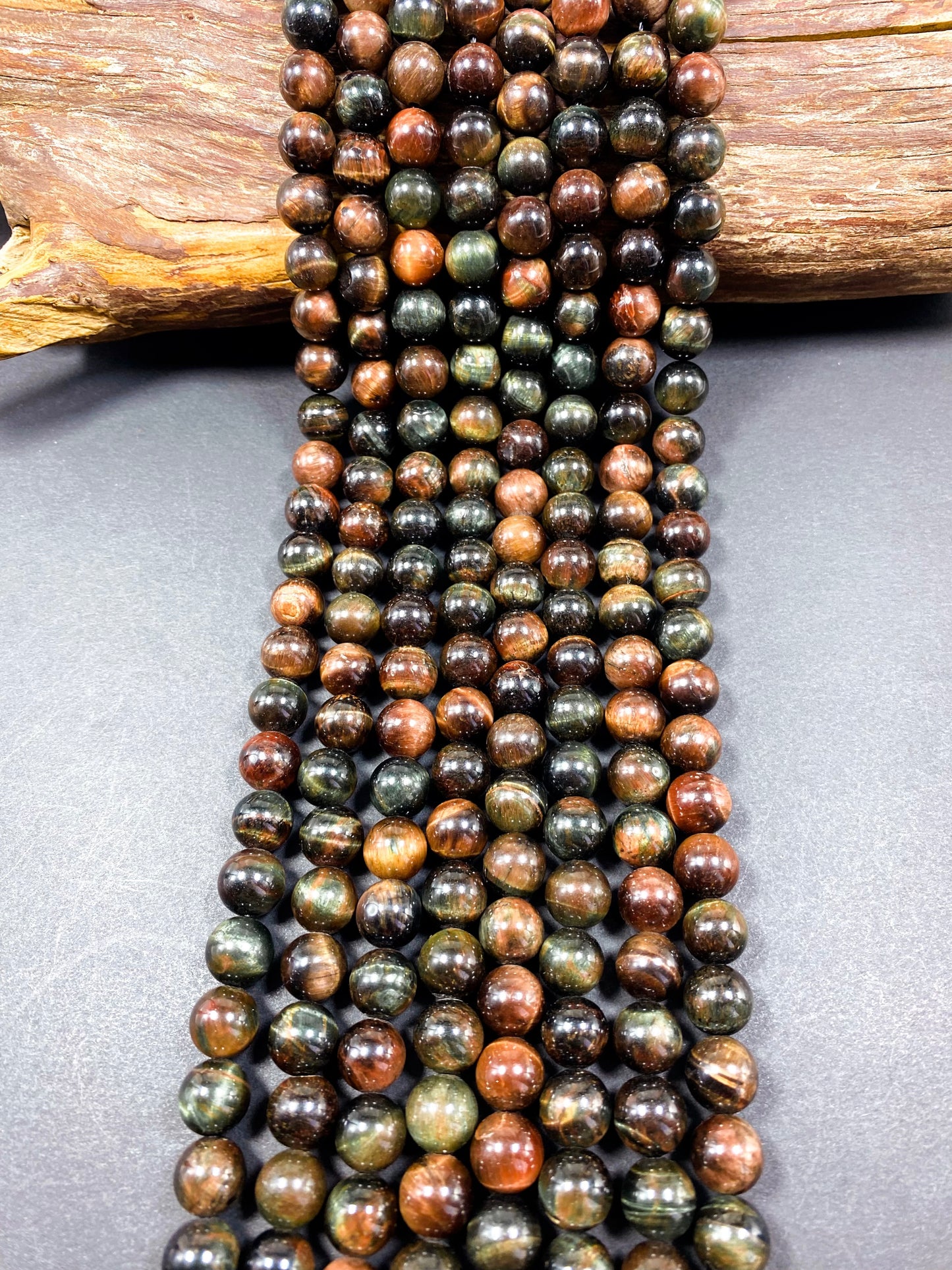 Natural Multicolor Tiger Eye Gemstone 8mm 10mm Round Beads, Gorgeous Multicolor Brown Navy Turquoise Color Tiger Eye Gemstone Beads 15.5"