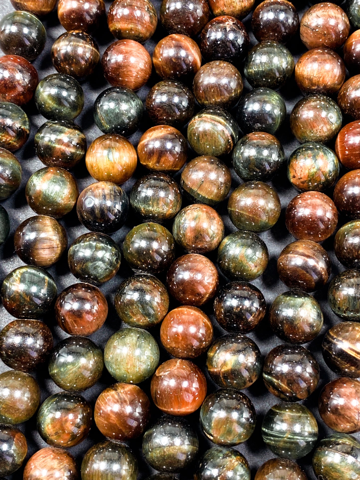 Natural Multicolor Tiger Eye Gemstone 8mm 10mm Round Beads, Gorgeous Multicolor Brown Navy Turquoise Color Tiger Eye Gemstone Beads 15.5"