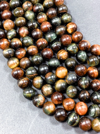 Natural Multicolor Tiger Eye Gemstone 8mm 10mm Round Beads, Gorgeous Multicolor Brown Navy Turquoise Color Tiger Eye Gemstone Beads 15.5"